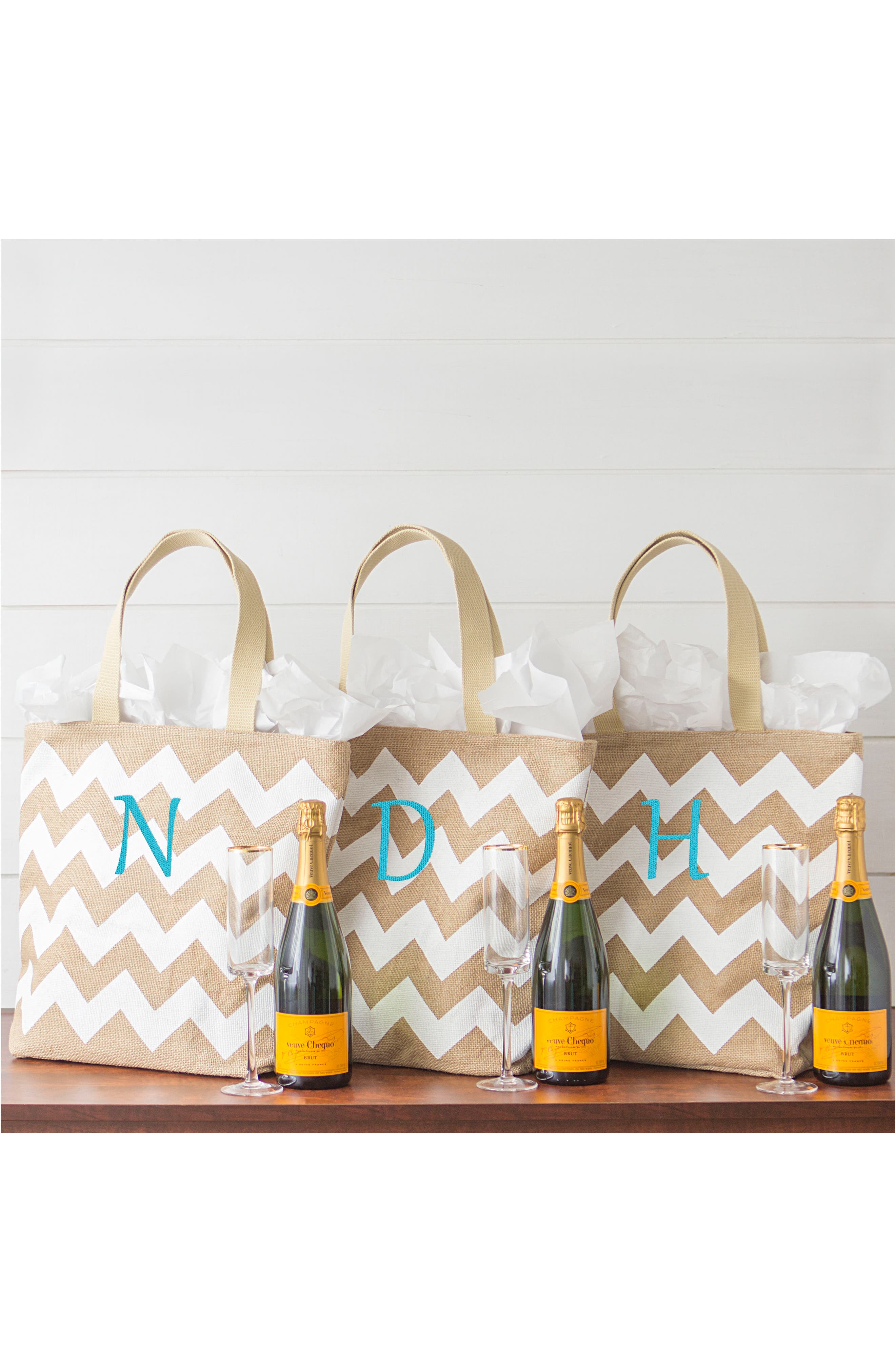 Monogram Chevron Print Jute Tote, Alternate, color, WHITE/ NATURAL