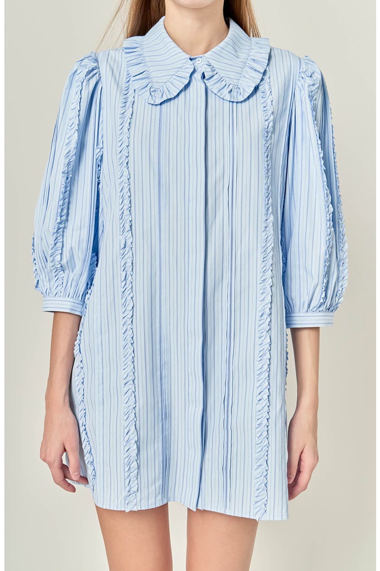 Pintuck and Ruffle Stripe Minidress, Alternate, color, BLUE