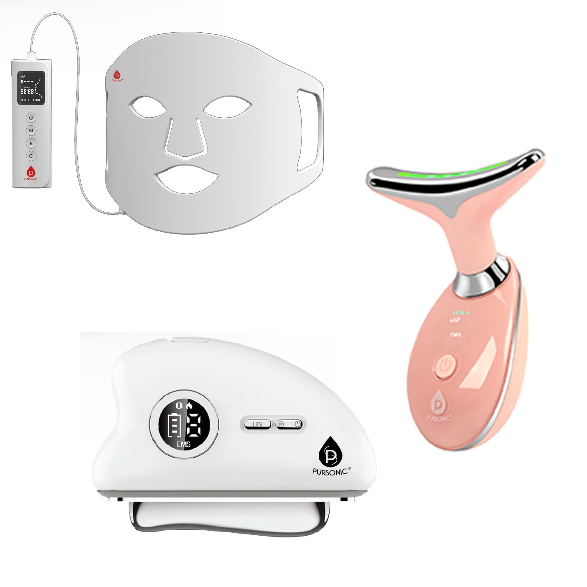 Pursonic Ultimate 3-piece Led Light Therapy & Face Sculpting System In White