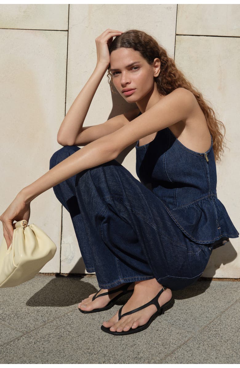 H&M Denim Peplum Top, Alternate, color, Dark Denim Blue