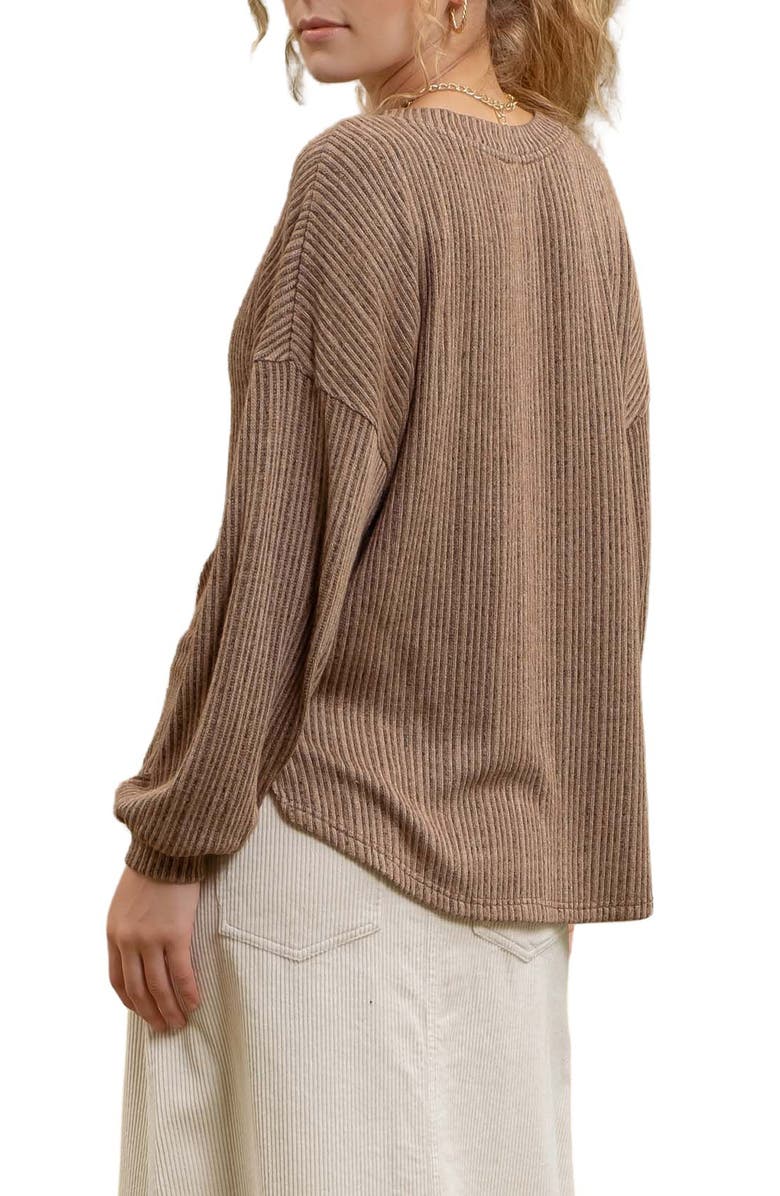 Blu Pepper Long Sleeve Half Button Top, Alternate, color, Brown