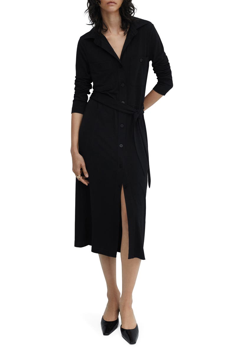 MANGO Long Sleeve Belted Shirtdress, Main, color, 