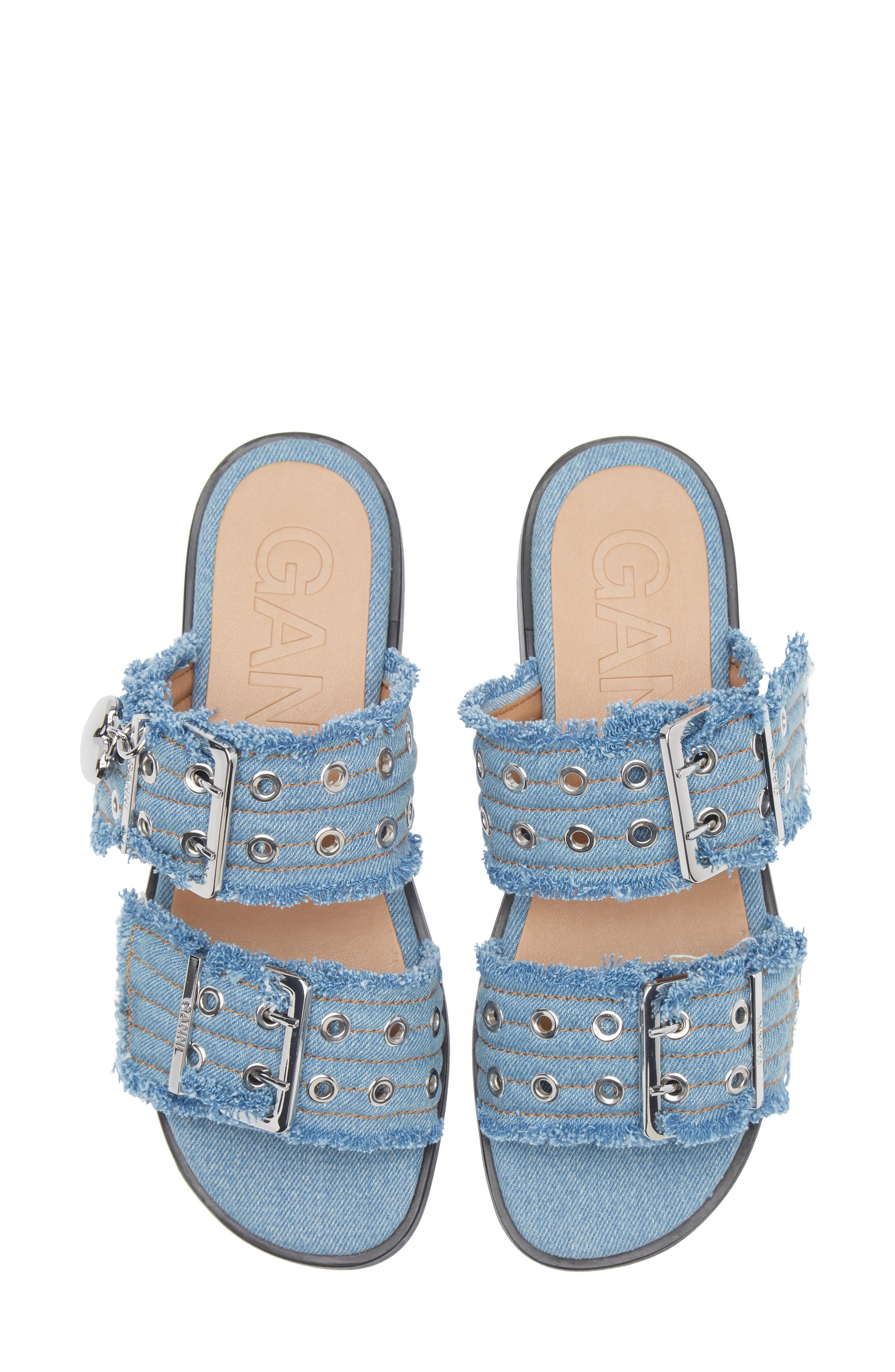 Ganni Buckle Slide Sandal, Alternate, color, Faded Denim