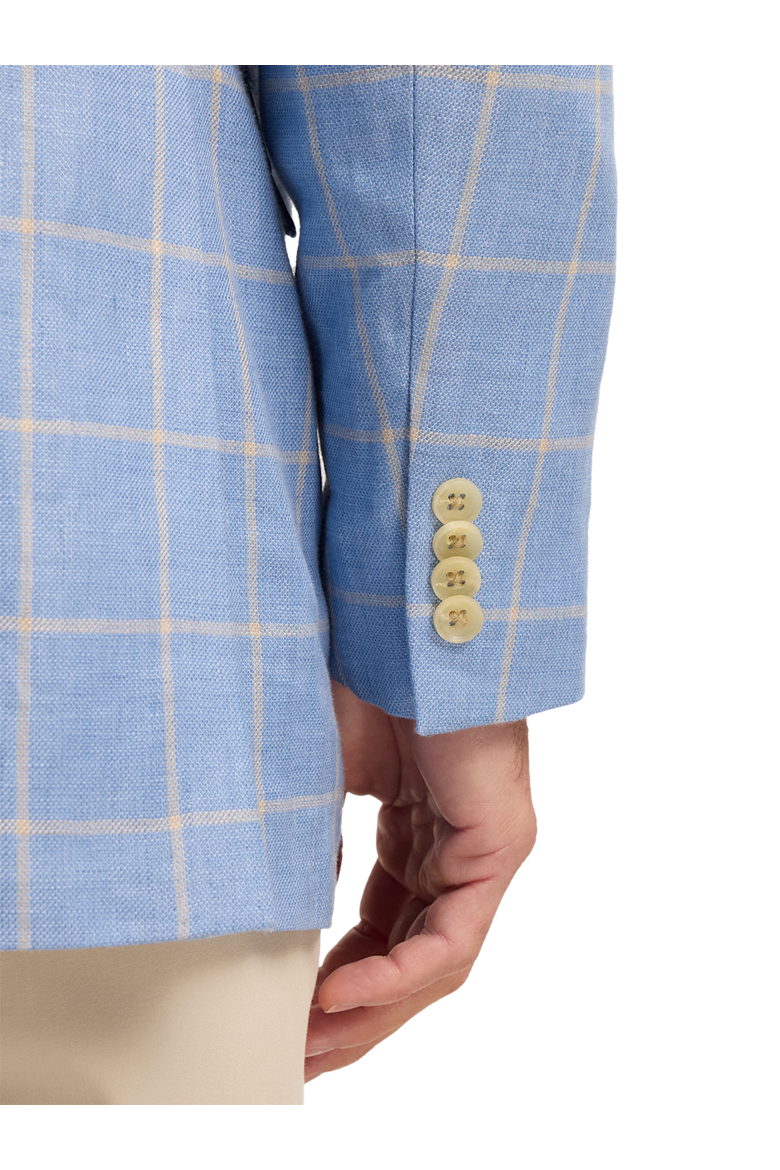 Linen Blend Windowpane Single Breasted Notch Lapel Sport Coat, Alternate, color, Blue/Yellow