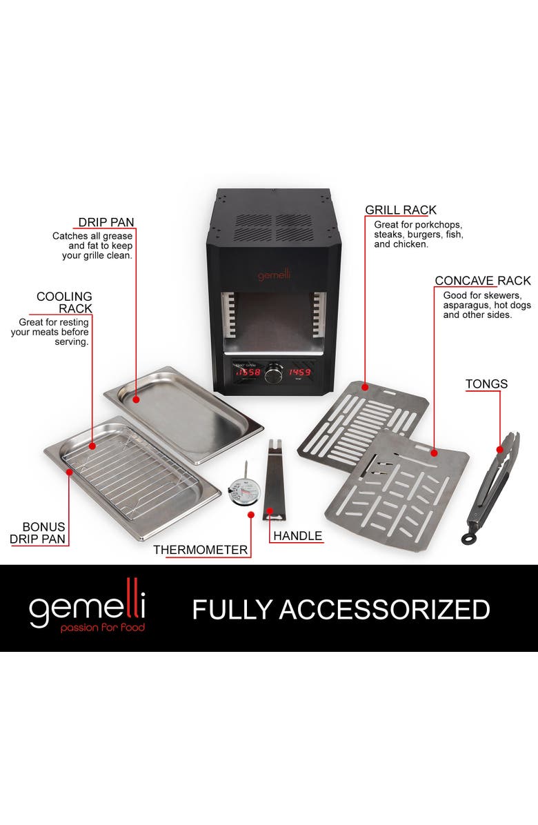 Gemelli Home Gemelli Gourmet Steak Grille, Infrared Superheating Up to 1560 Degrees, Electric Grill, Alternate, color, Black