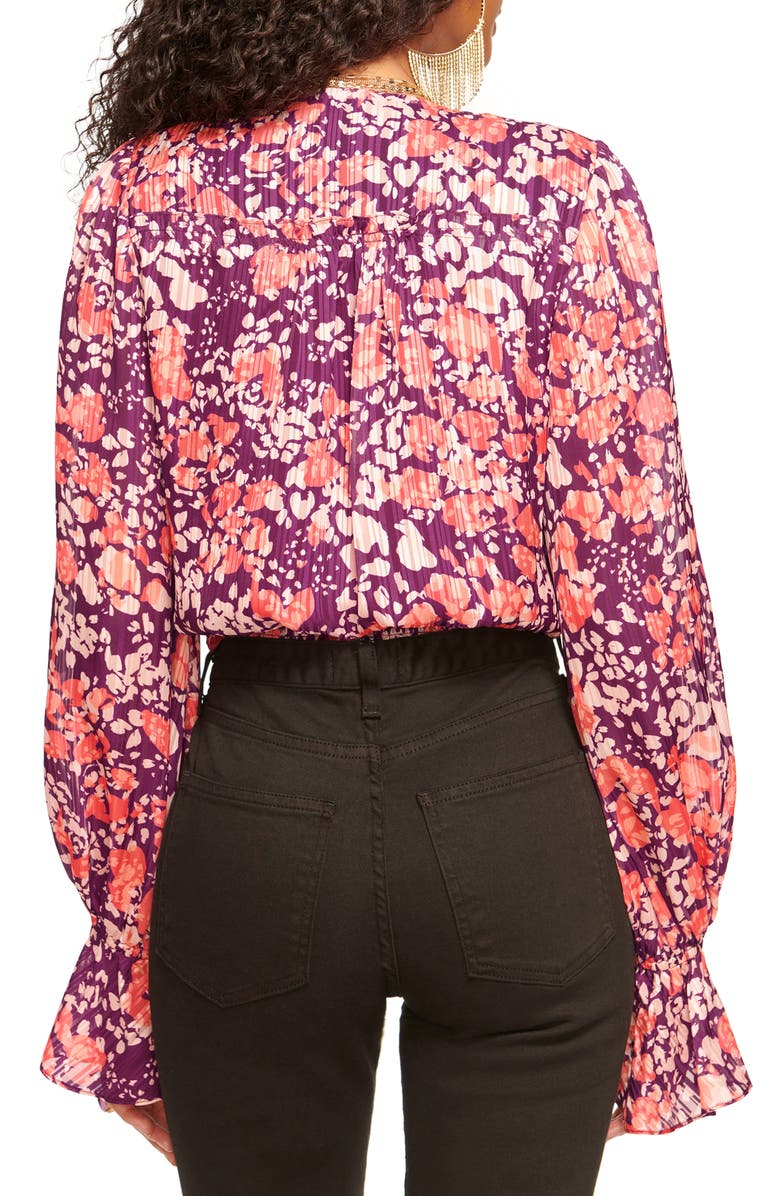 Ramy Brook Melody Floral Print Ruffle Cuff Blouse, Alternate, color, Cabernet Combo Abstract Spot