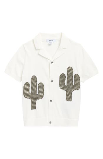 Reiss Kids' Takla Cuban Embroidered Button-up Shirt In White