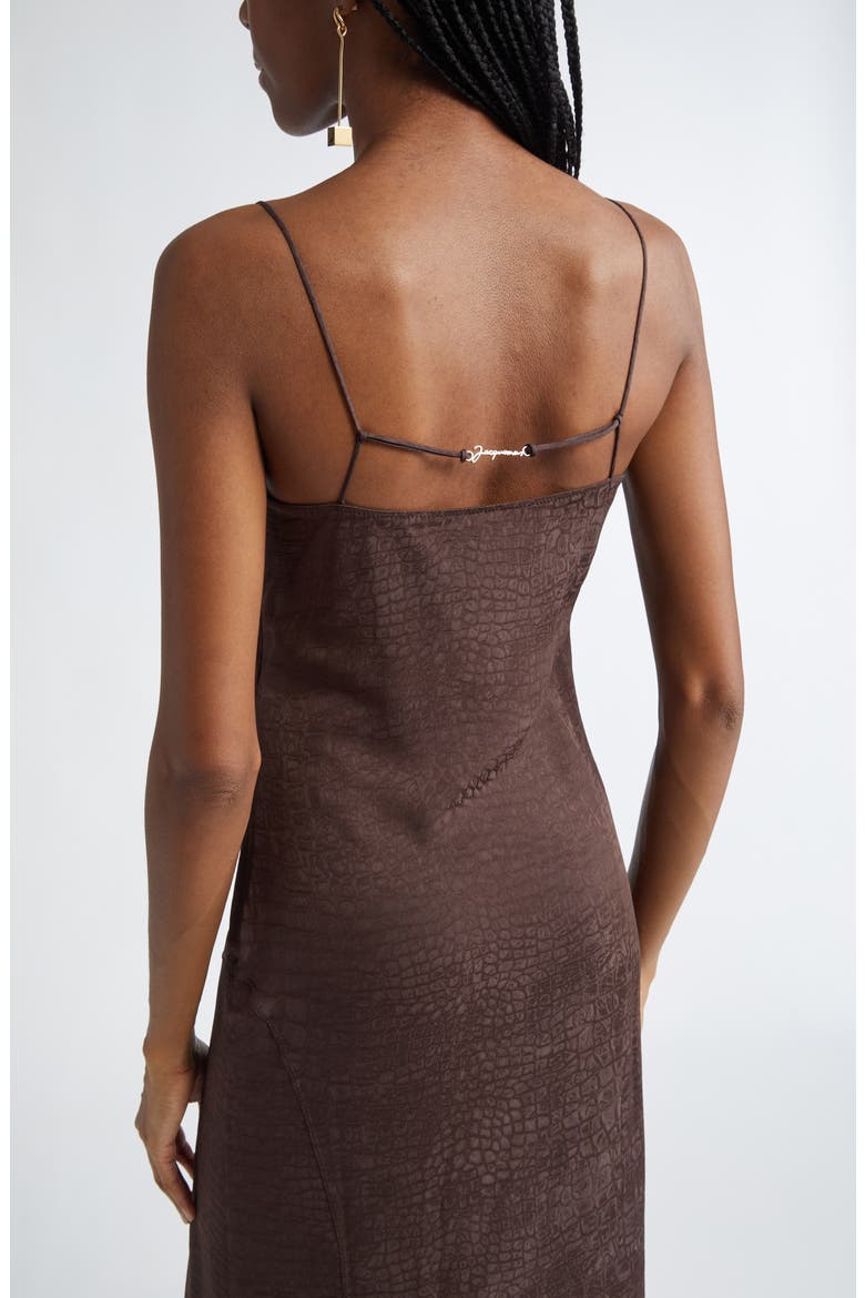 The Notte Charm Logo Crocodile Jacquard Midi Dress, Alternate, color, CROCO BROWN