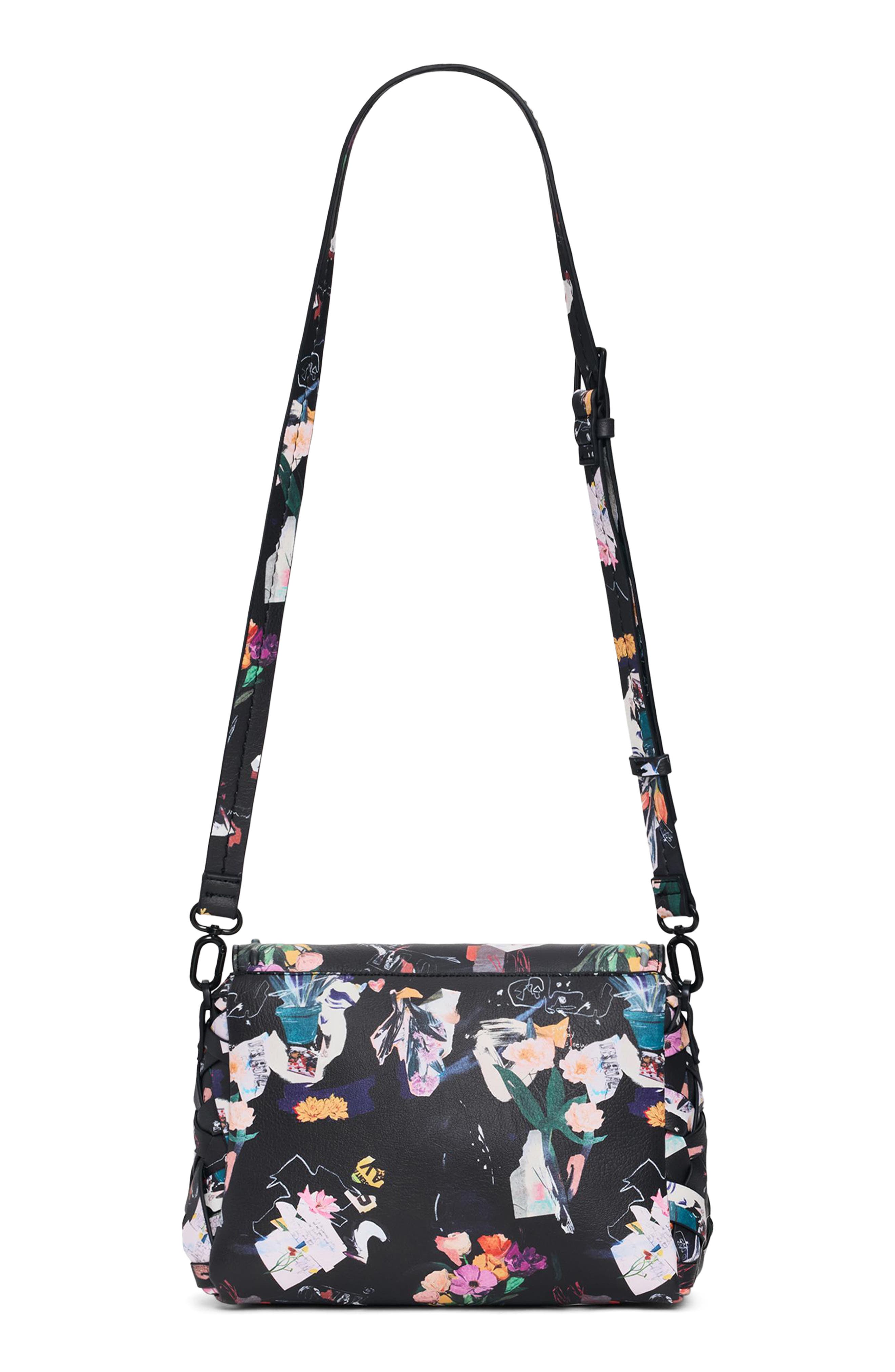 Desigual Floral Pattern Faux Leather Crossbody Bag, Alternate, color, Black