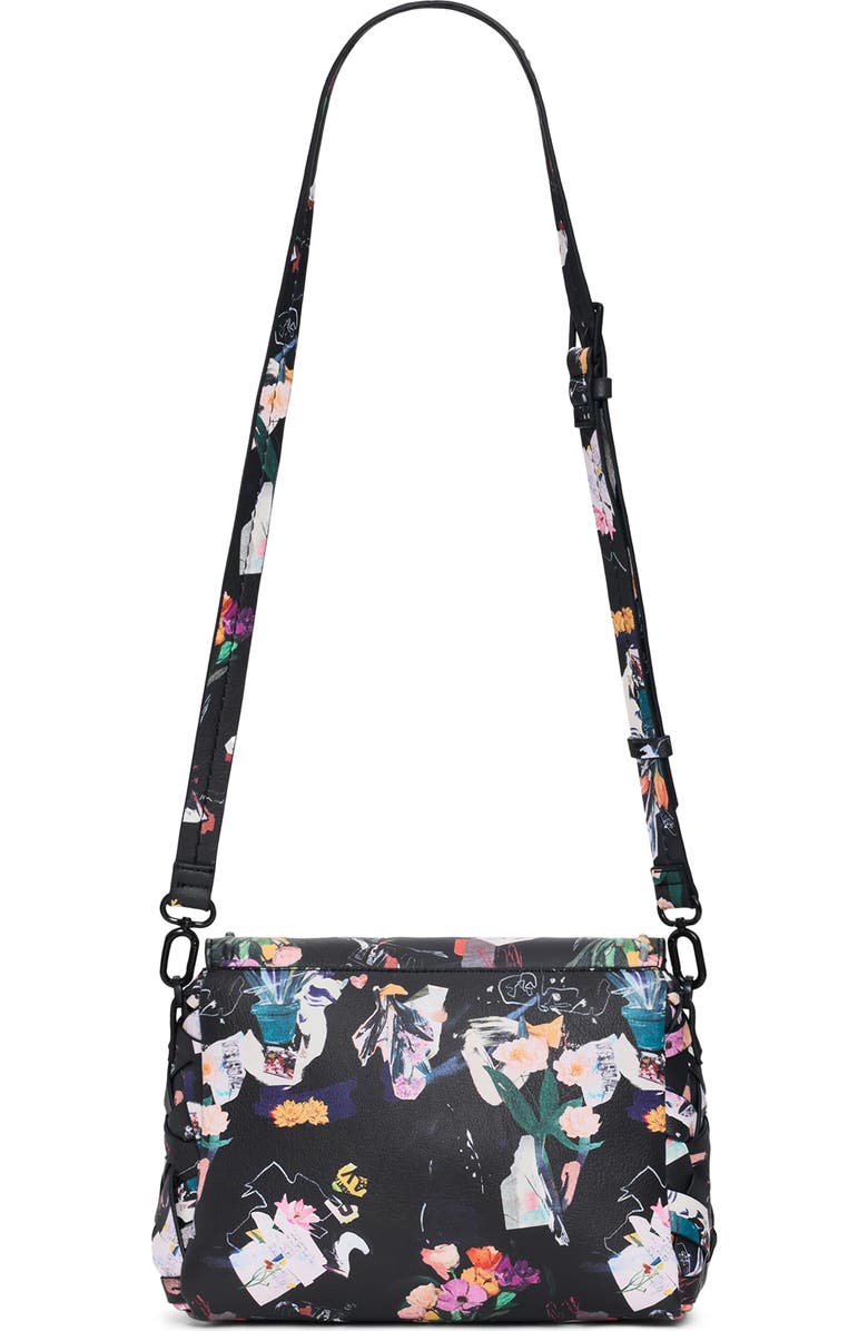 Desigual Floral Pattern Faux Leather Crossbody Bag, Alternate, color, Black