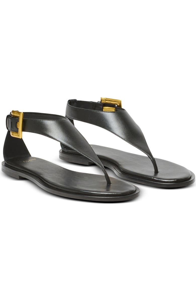 Balmain Anthem flat toe-post sandals in lambskin leather, Main, color, Black