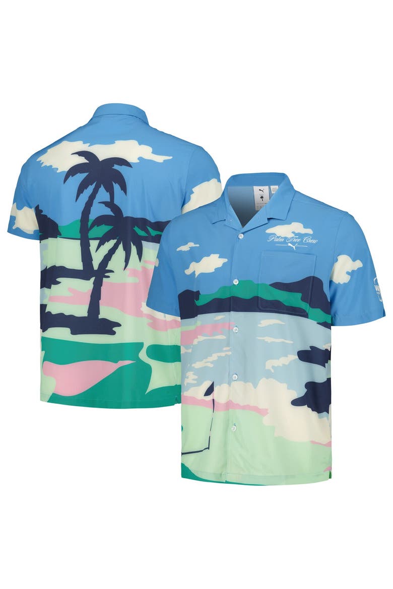 Men's Puma x PTC Blue WM Phoenix Open Print MATTR Button-Up Shirt, Alternate, color, Blue