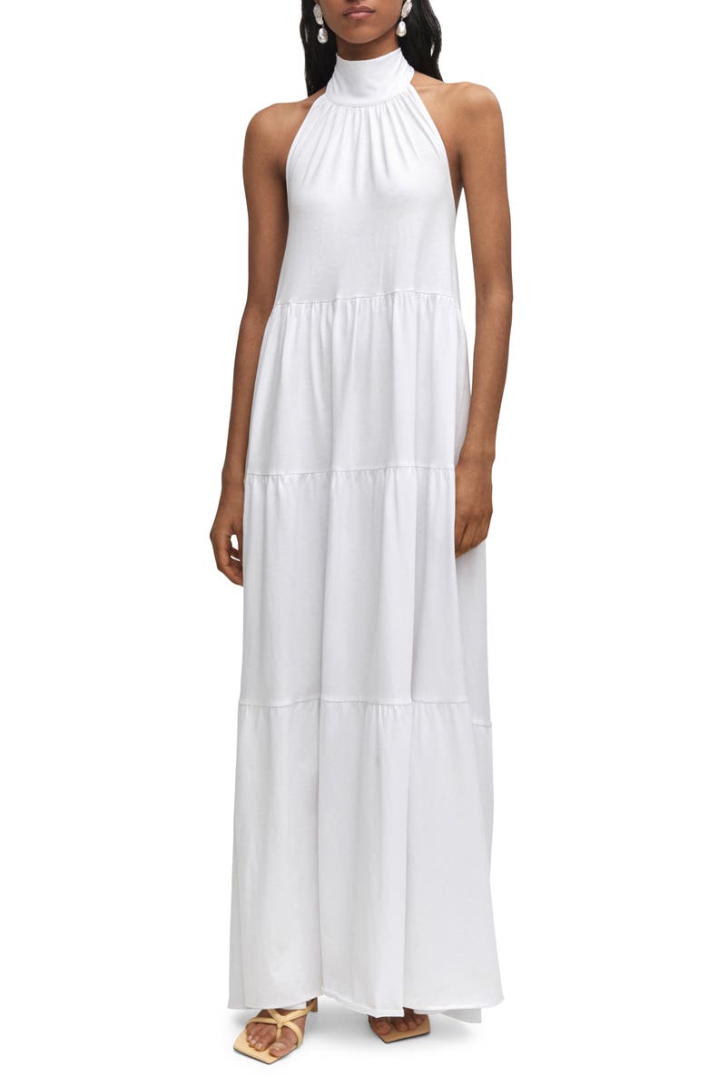 MANGO Open Back Halter Cotton Maxi Dress, Main, color, 
