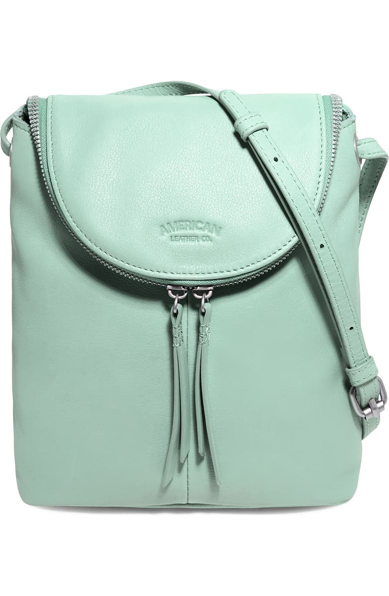 AMERICAN LEATHER CO. Large Hampton Leather Zip-Around Crossbody Bag, Main, color, Aquamarine