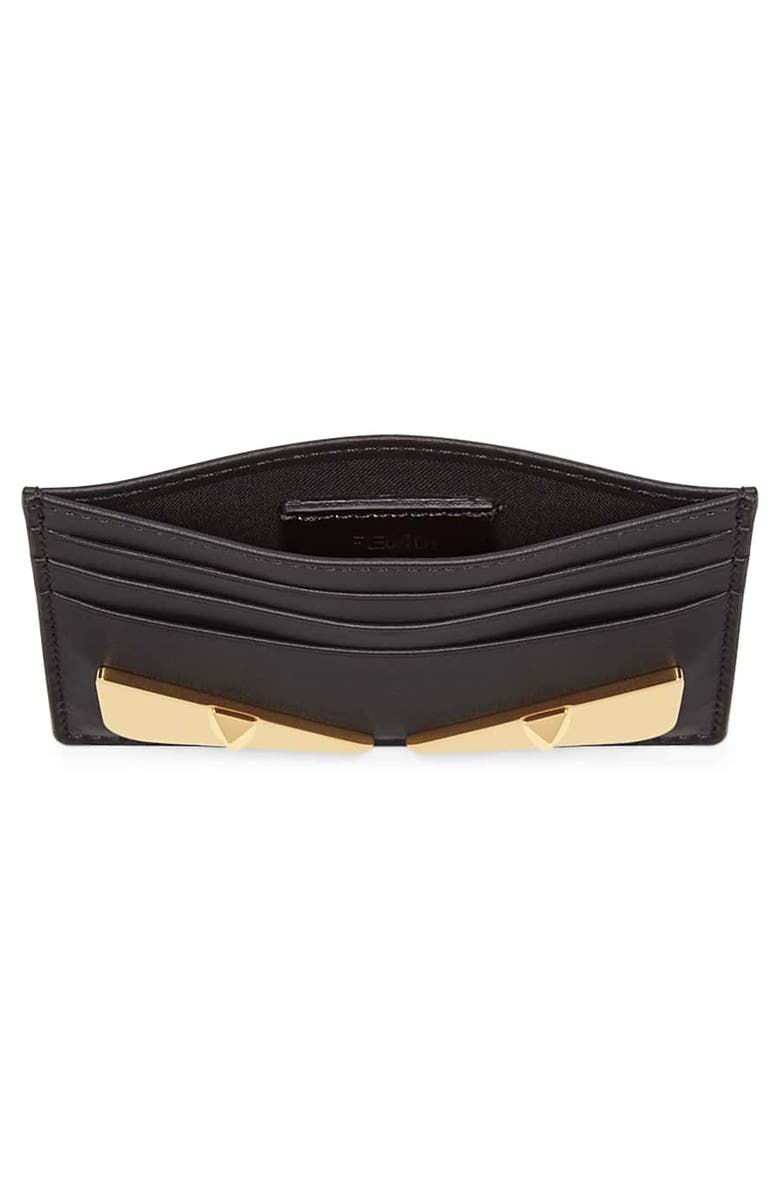 Fendi Monster Leather Card Holder, Alternate, color, 
