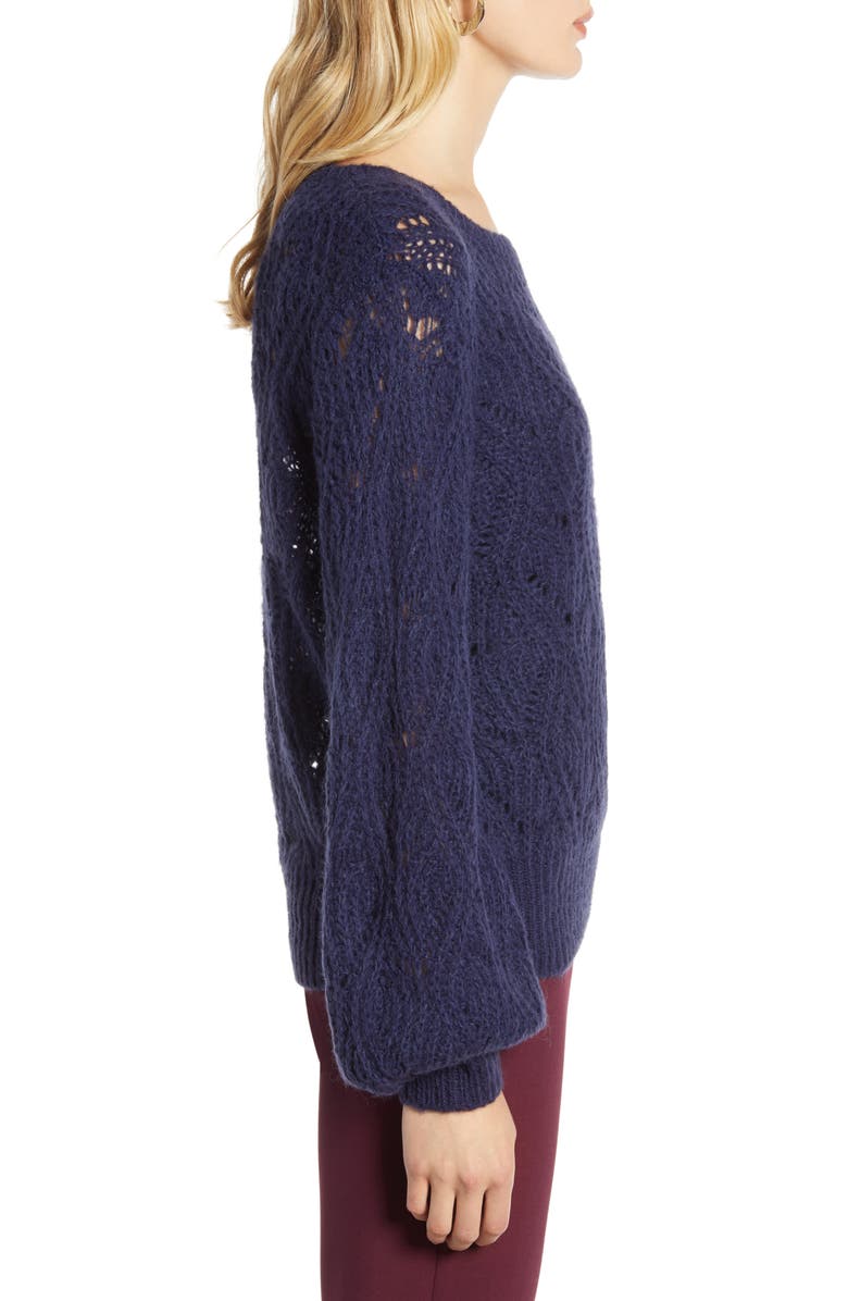 Halogen<sup>®</sup> Pointelle Balloon Sleeve Sweater, Alternate, color, 