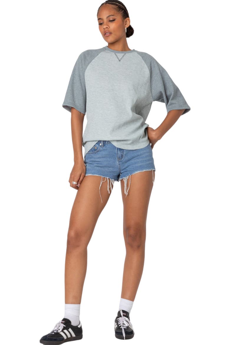 Oversize Raglan Sleeve Waffle Stitch Top, Alternate, color, GRAY