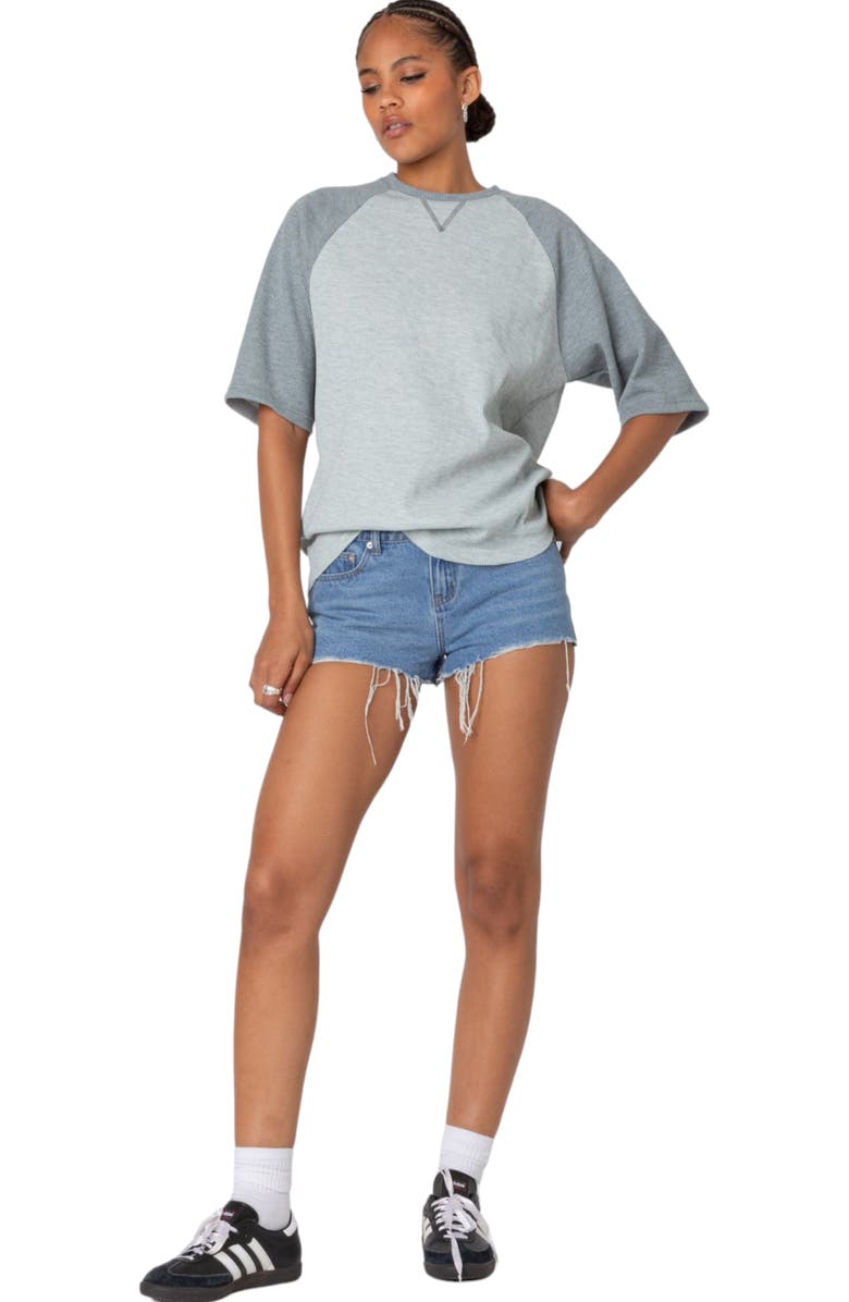 EDIKTED Oversize Raglan Sleeve Waffle Stitch Top, Alternate, color, Gray