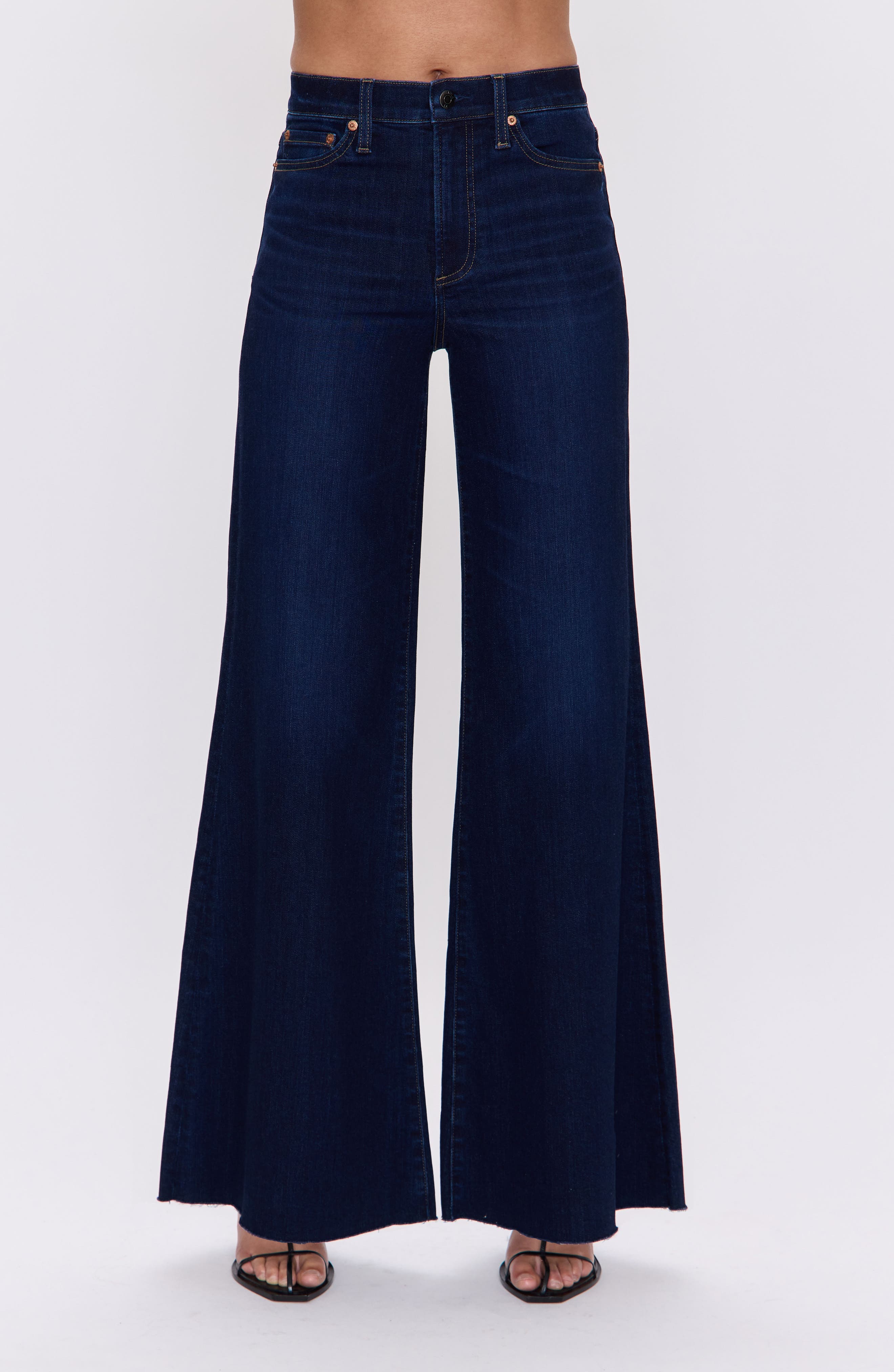 Izzy High Waist Raw Hem Wide Leg Flare Jeans