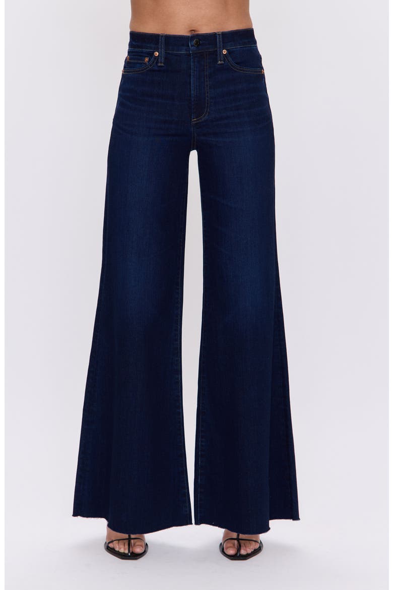 Izzy High Waist Raw Hem Wide Leg Flare Jeans, Main, color, TRISTESSE