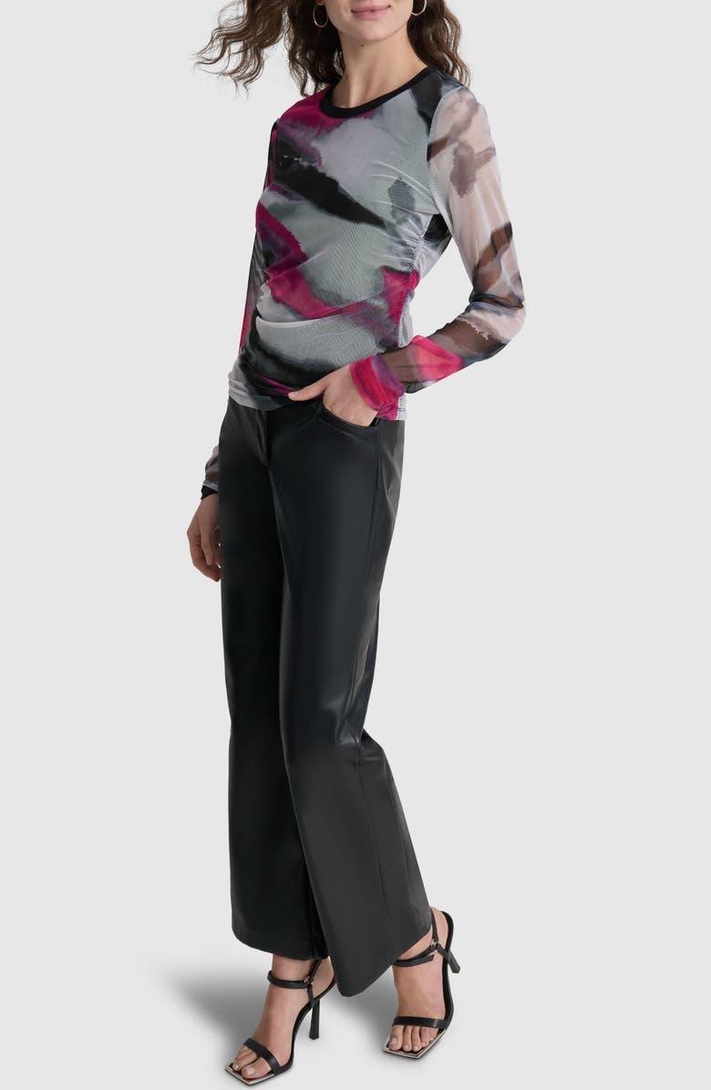 DKNY Print Long Sleeve Mesh Top, Alternate, color, 