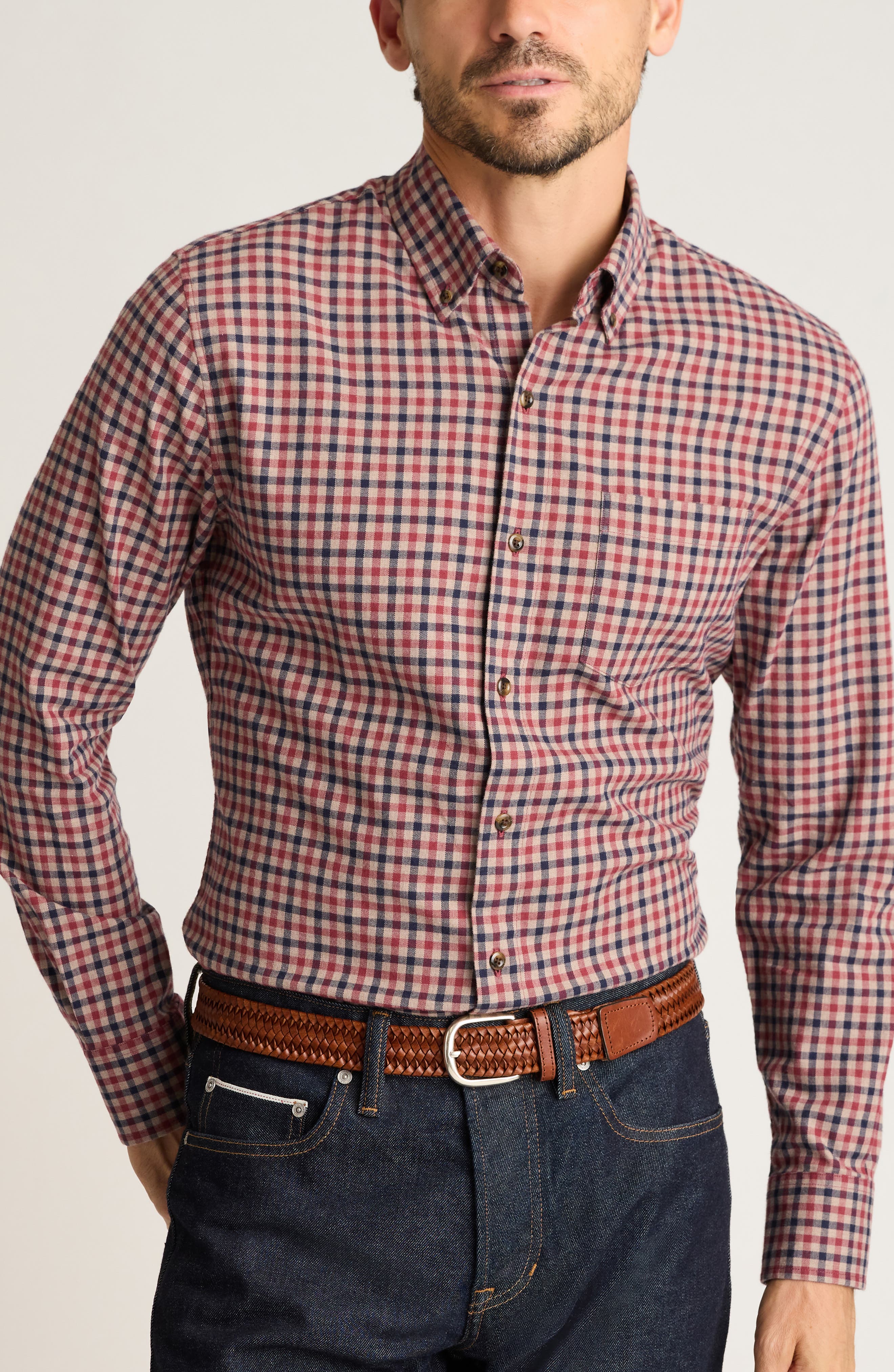 Everyday Gingham Check Lightweight Cotton Stretch Flannel Button-Down Shirt