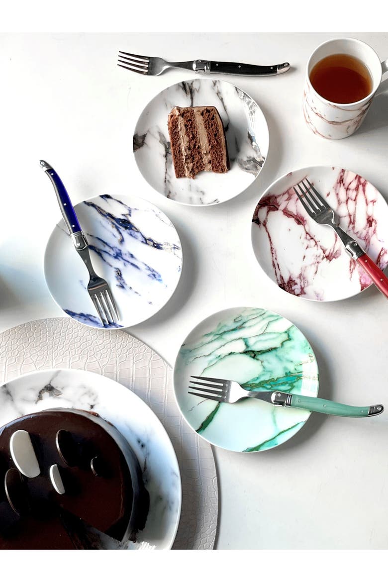 Marble Azure Canape Plate, Set of 4, Alternate, color, White