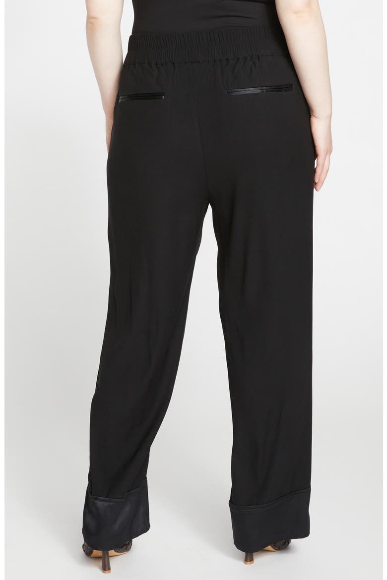 Soiree Satin Trim Pants, Alternate, color, BLACK/ BLACK SHINE