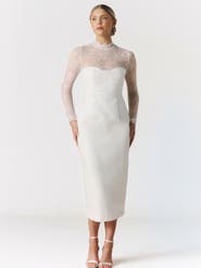 Six Stories Lace Sleeve Cup Detail Midi Dress