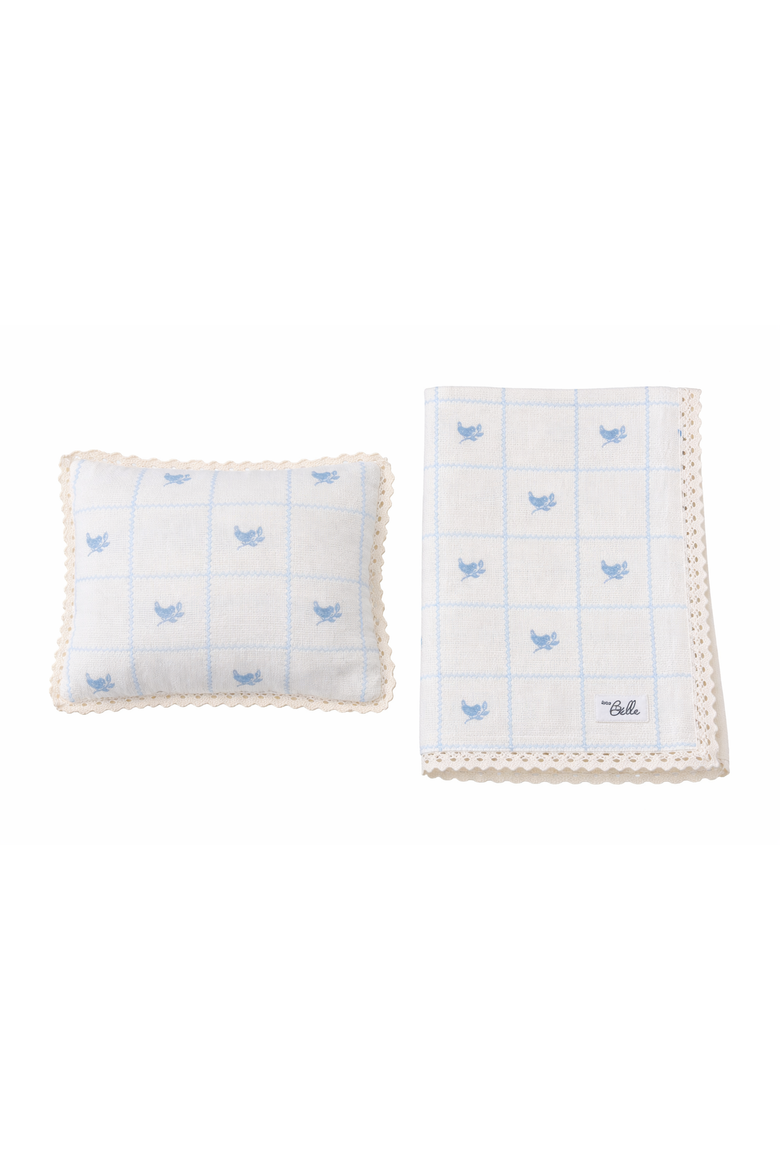 Boy Knit Blanket and Pillow Set, Main, color, Off White/Blue
