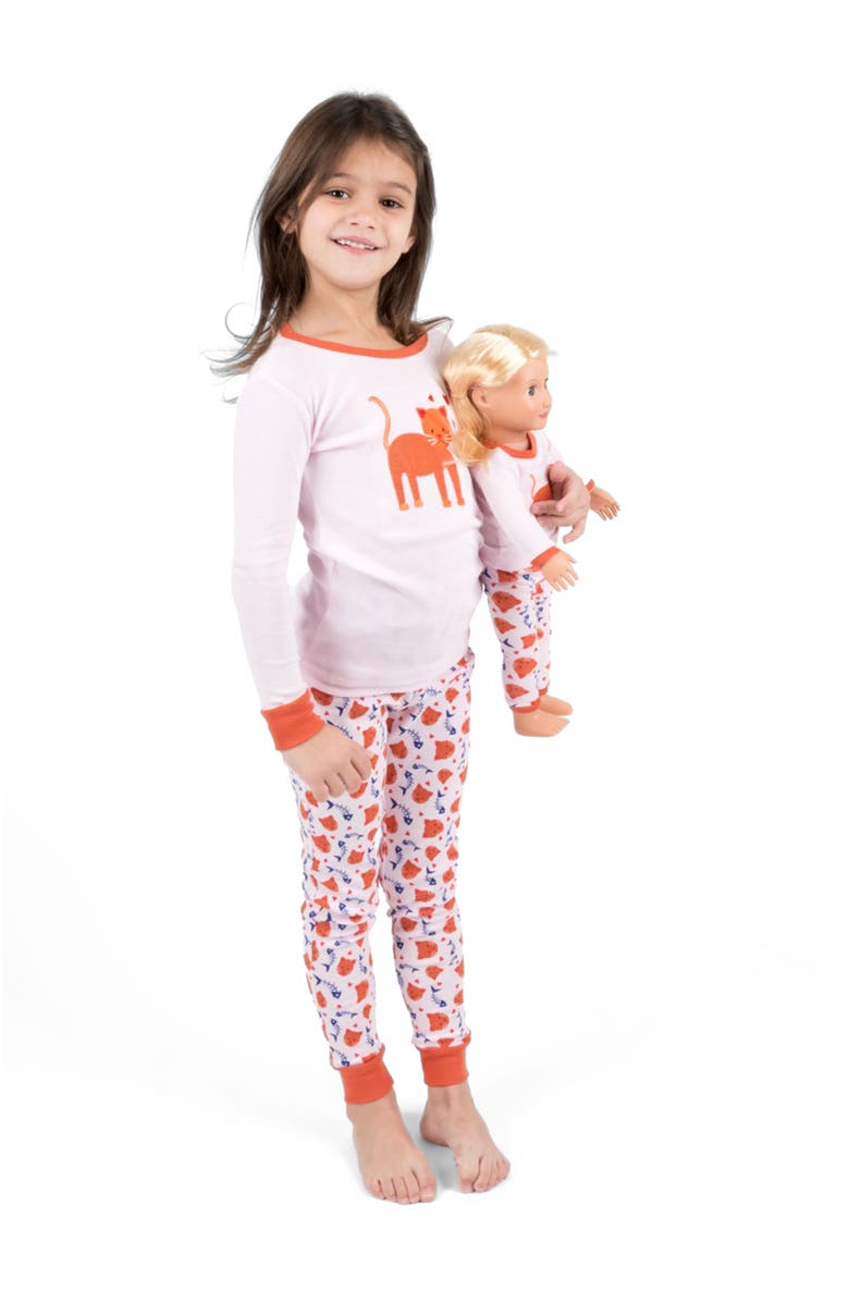 Leveret 2-pc. Cotton Short Sleeve Shirt & Shorts Animal Print Pajama Set with Matching Doll Accessory, Alternate, color, Kitten