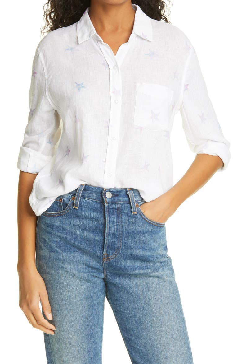 Charli Star Print Linen Blend Blouse, Main, color, TIE DYE STARS