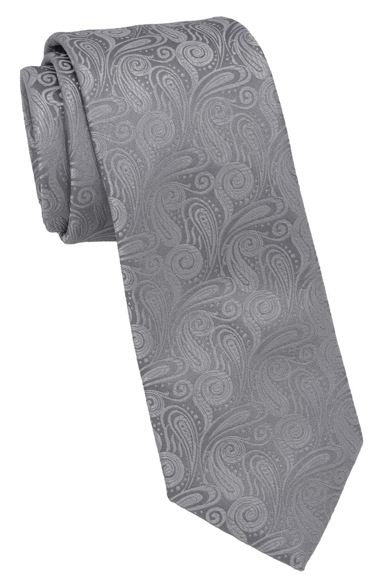 KARL LAGERFELD Small Paisley Tie, Main, color, Silver