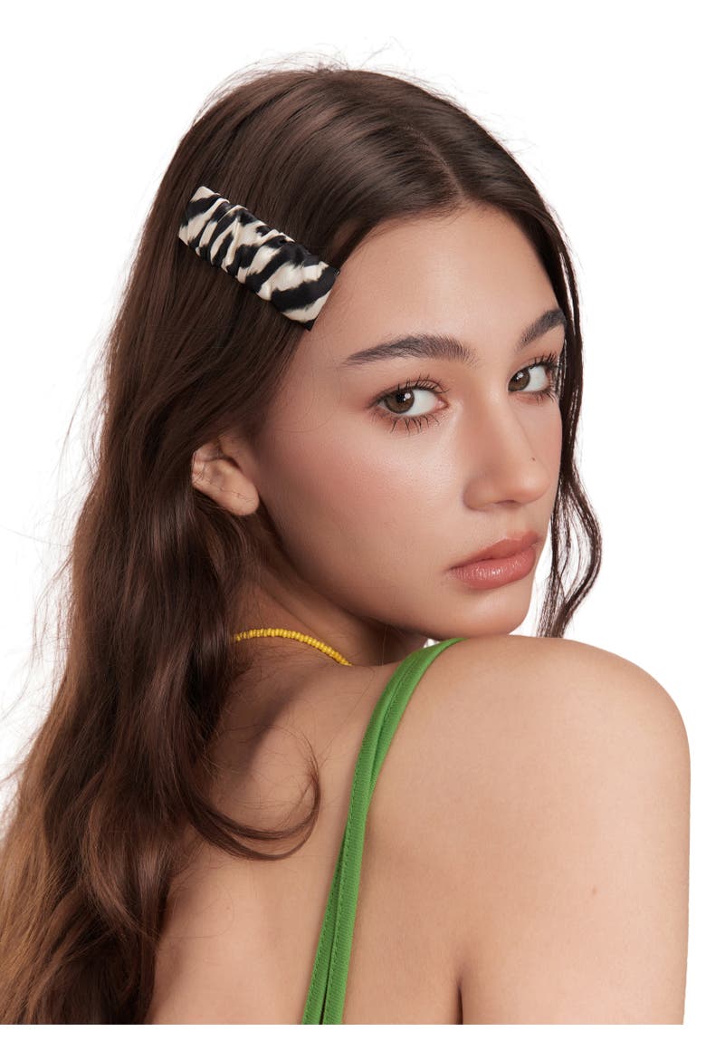Zyra Silk Hair Barrette Clip, Alternate, color, Black & White