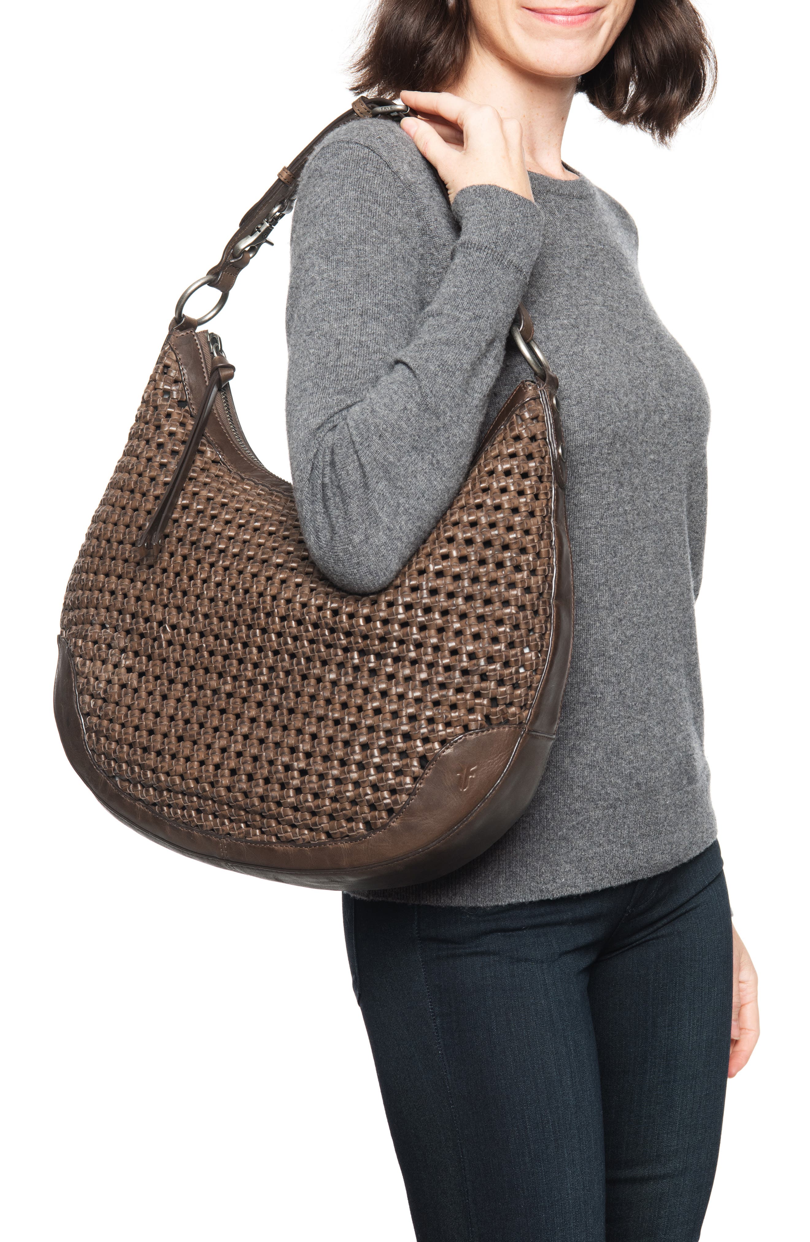 Frye Melissa Woven Leather Hobo, Alternate, color, 