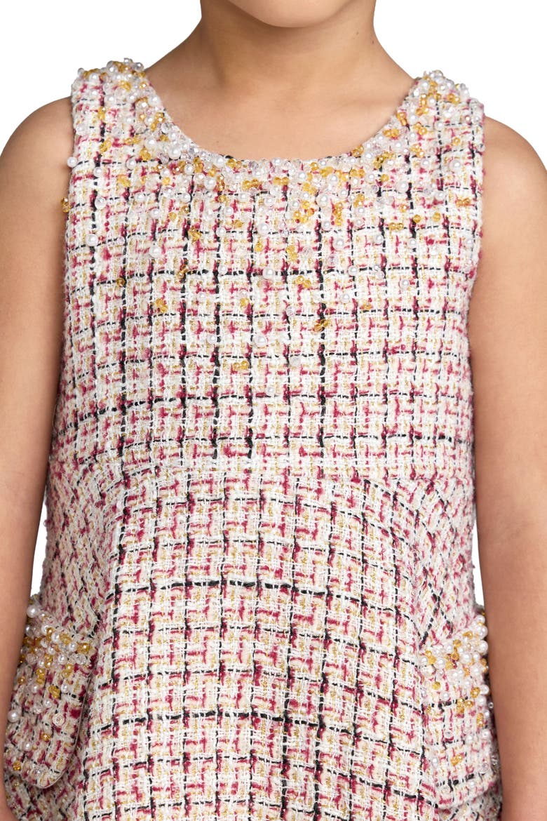 Girls Beaded Boucle Mini Dress, Alternate, color, Cherry