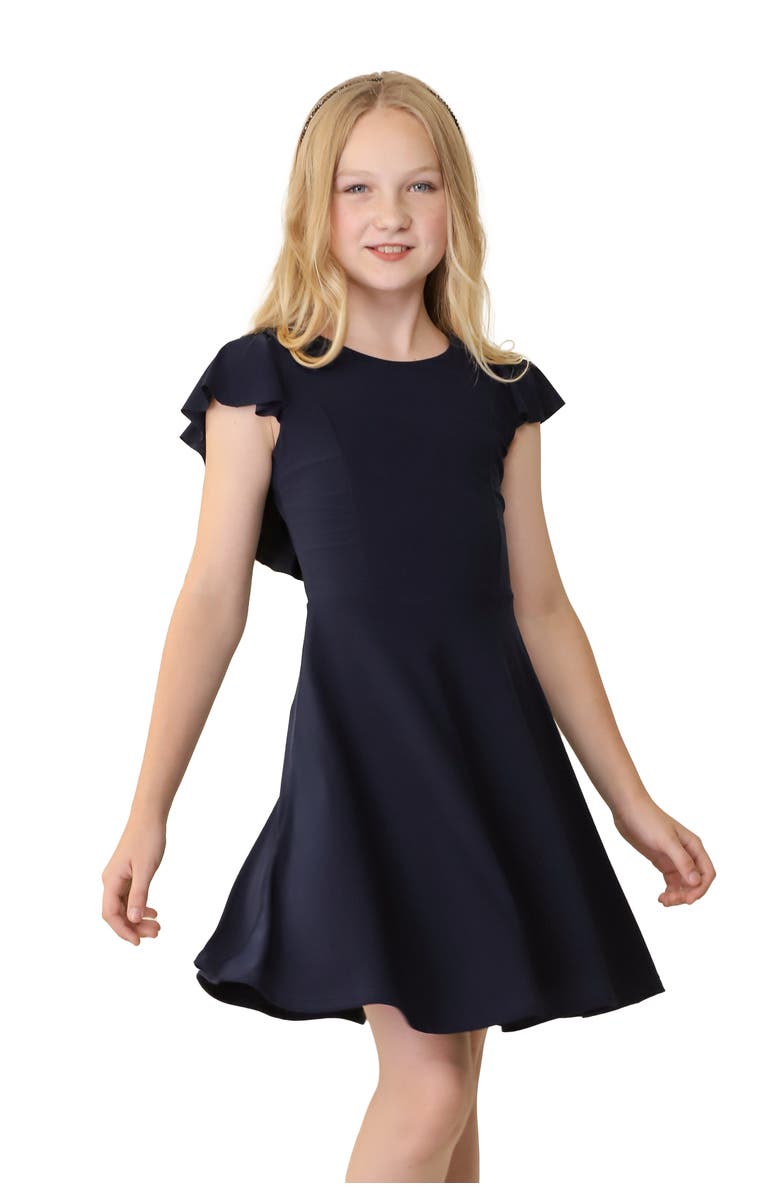 Un Deux Trois Flutter Sleeve Dress, Main, color, Navy