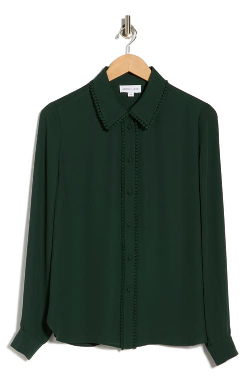 Gemma + Jane Lace Trim Button-up Shirt In Green