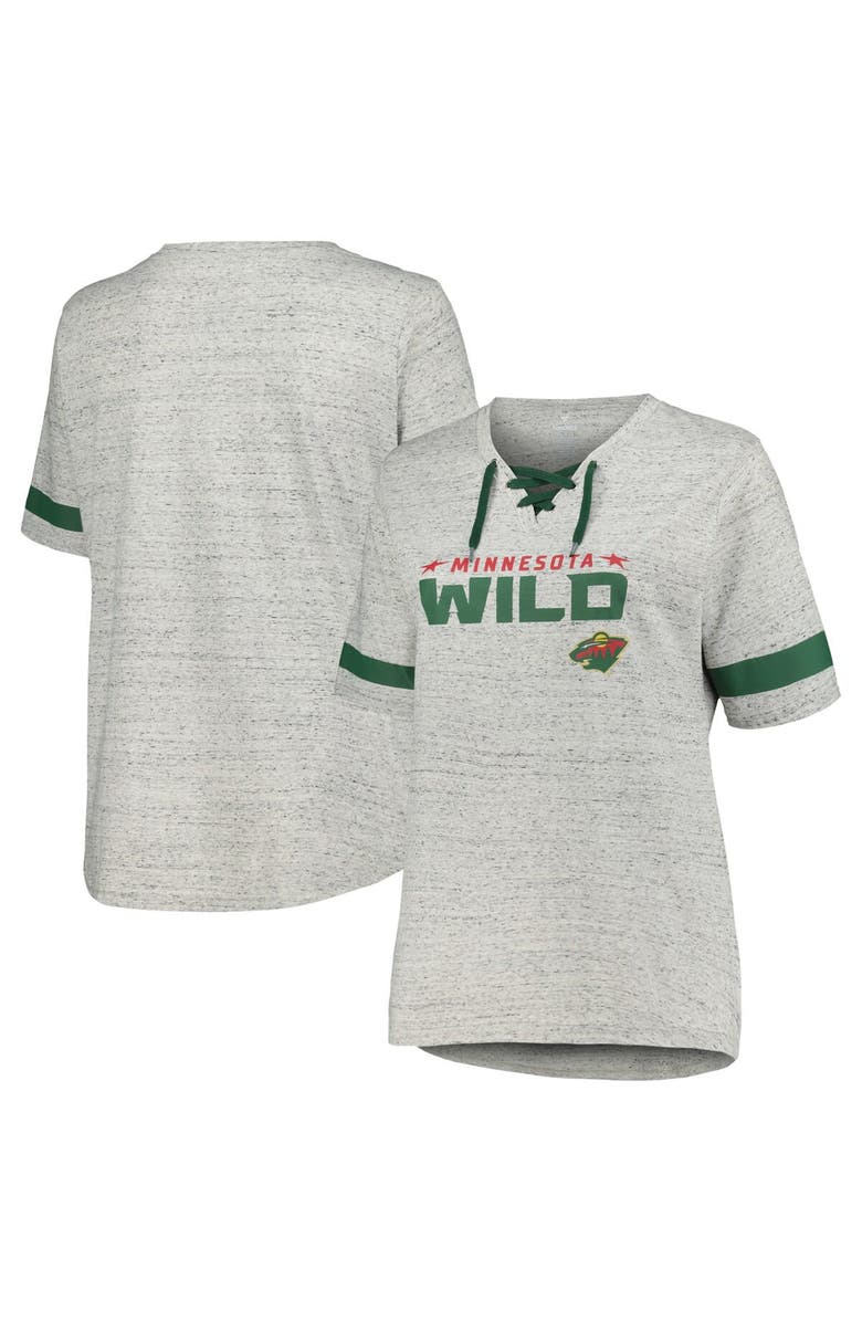 FANATICS Women's Fanatics Branded Heather Gray Minnesota Wild Plus Size Lace-Up T-Shirt, Main, color,