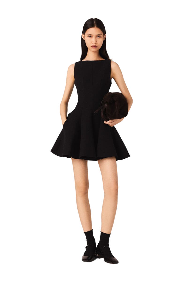 maje Mini flared tweed dress, Alternate, color, Black