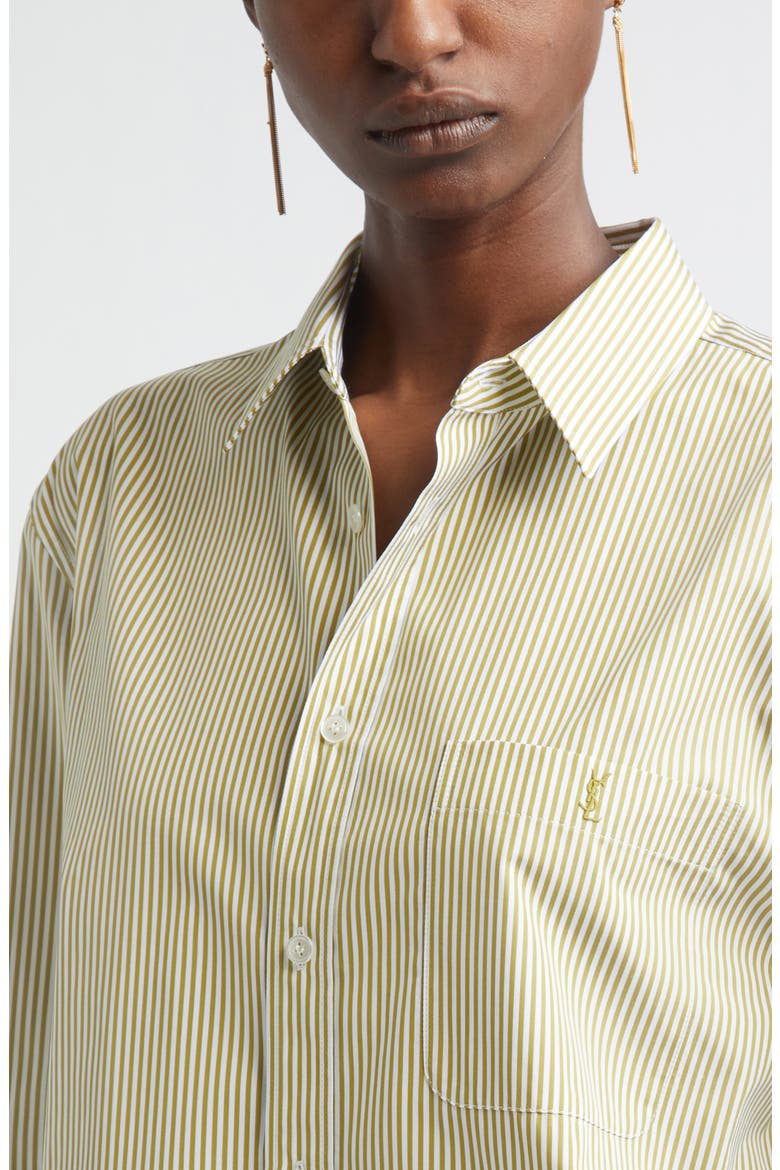 Classic Stripe Cotton Poplin Button-Up Shirt, Alternate, color, KHAKI/ BLANC