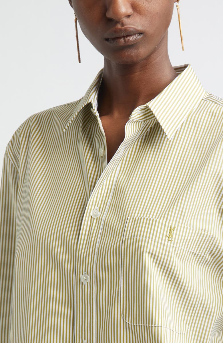Saint Laurent Classic Stripe Cotton Poplin Button-Up Shirt, Alternate, color, Khaki/ Blanc