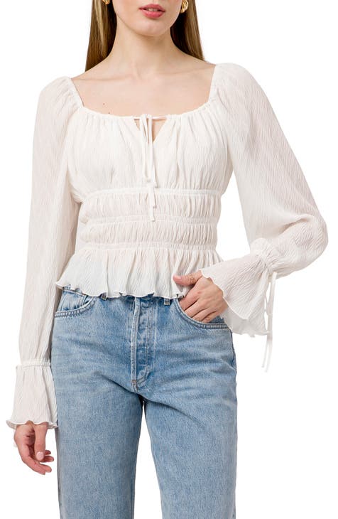 Smocked Bodice Peplum Blouse