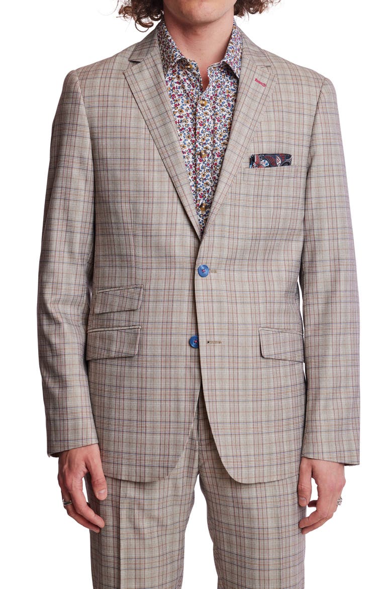 Dover Slim Fit Plaid Sport Coat, Main, color, TAN PINK BLUE PLAID