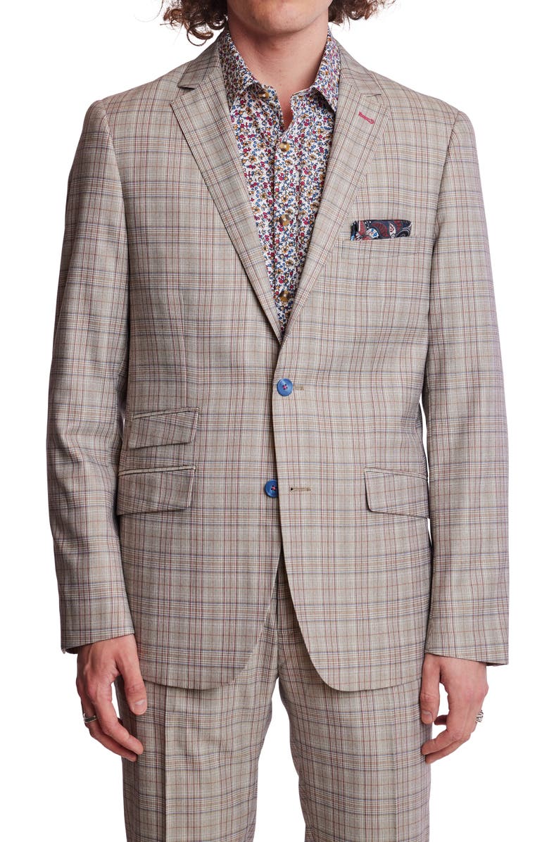 PAISLEY & GRAY Dover Slim Fit Plaid Sport Coat, Main, color, Tan Pink Blue Plaid