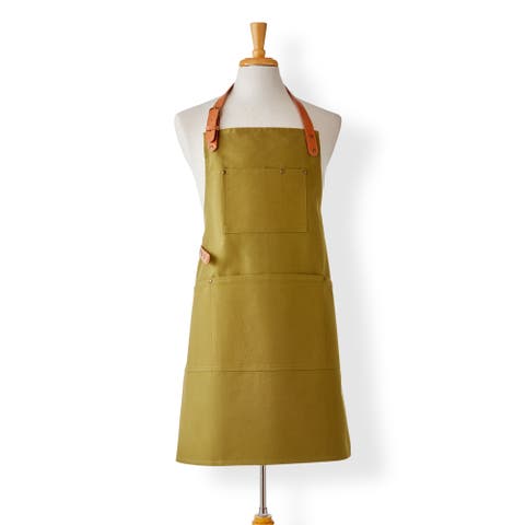 Everyday Utility Apron Olive 100% Cotton Canvas PU Leather Strap 28x32 in