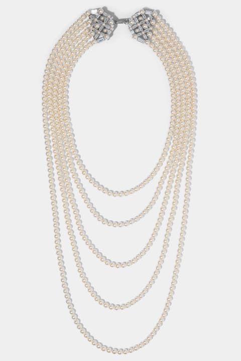 Ingrid Multi Pearl Strand Double Brooch Necklace