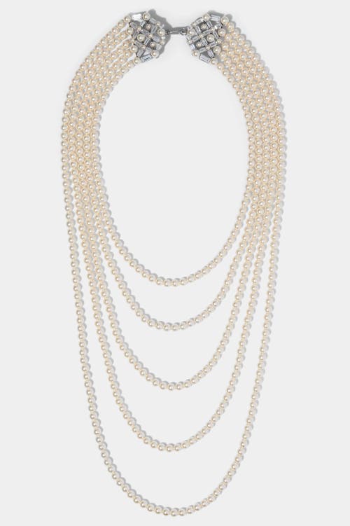 Nadri Ingrid Multi Pearl Strand Double Brooch Necklace In White