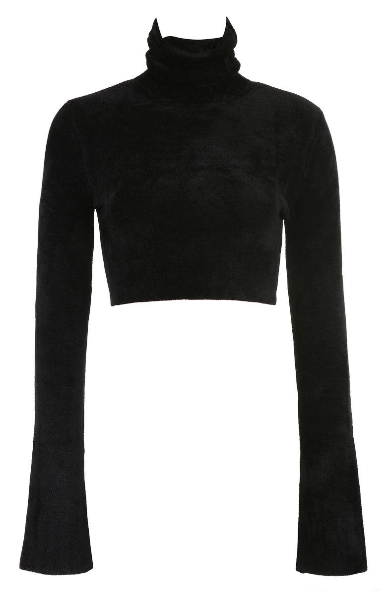 HOUSE OF CB Suri Crop Chenille Turtleneck Sweater, Alternate, color, Black