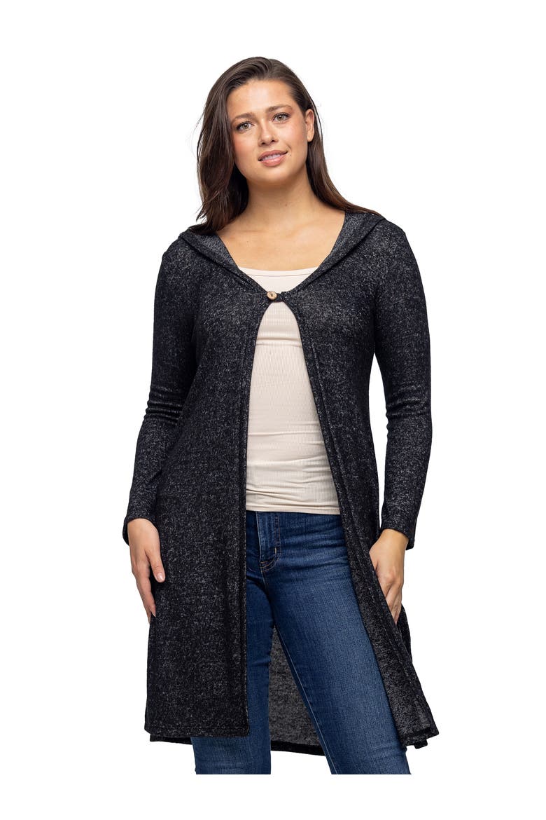 Knee Length Long Sleeve Hooded Womens Cardigan Shrug, Main, color, Black